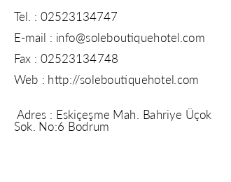 Sole Boutique Hotel iletiim bilgileri